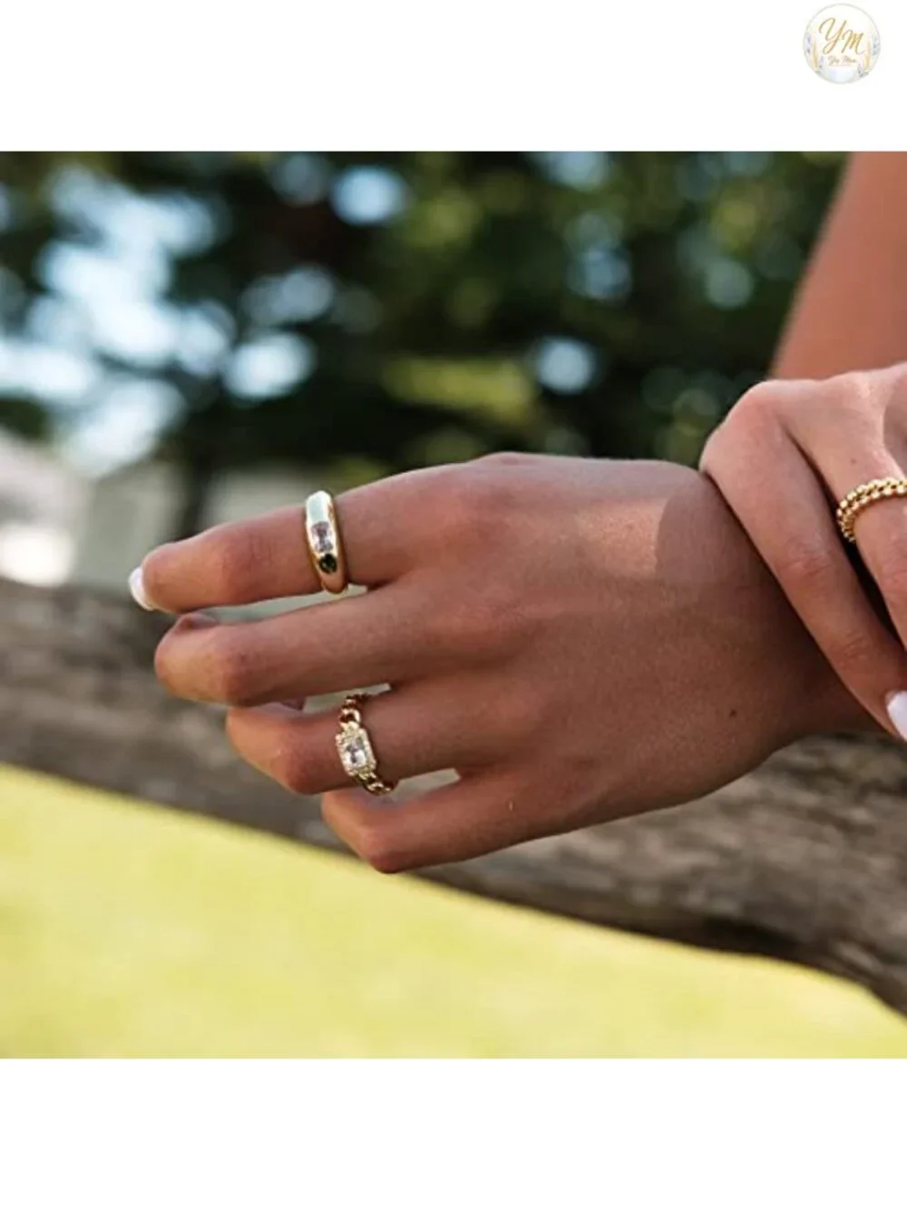 Baguette Dome Ring CZ Stacking Thick Band Gold Plated